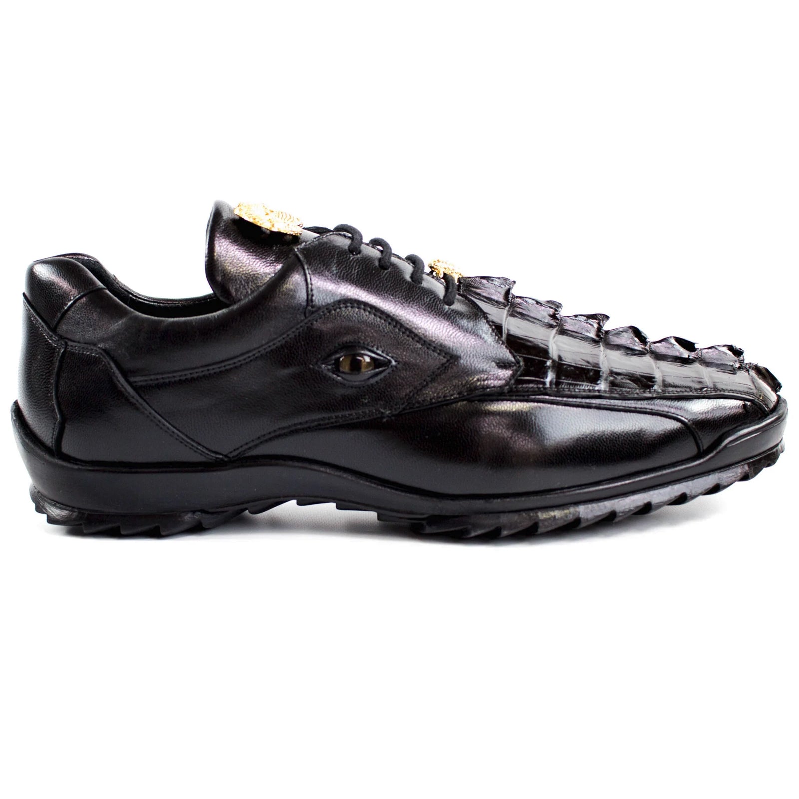 Men's Belvedere Vasco Calf & Crocodile Hornback Tail Sneaker in Black - 8-M