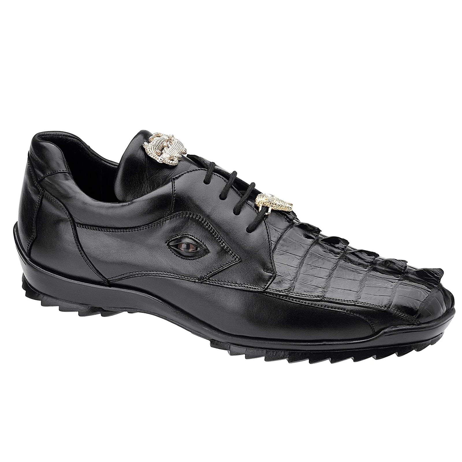 Men's Belvedere Vasco Calf & Crocodile Hornback Tail Sneaker in Black - 8-M