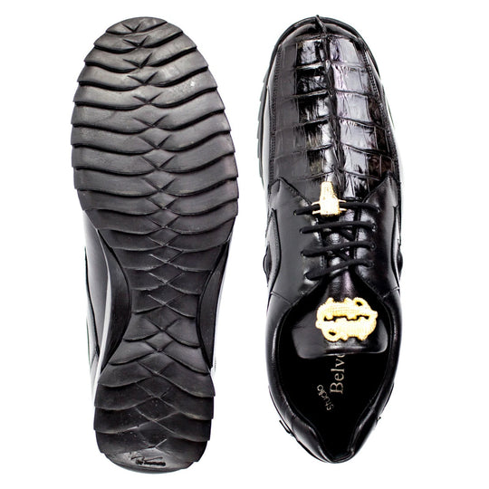 Men's Belvedere Vasco Calf & Crocodile Hornback Tail Sneaker in Black - 8-M