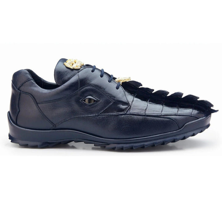 Men's Belvedere Vasco Calf & Crocodile Hornback Tail Sneaker in Night Blue - 8-M