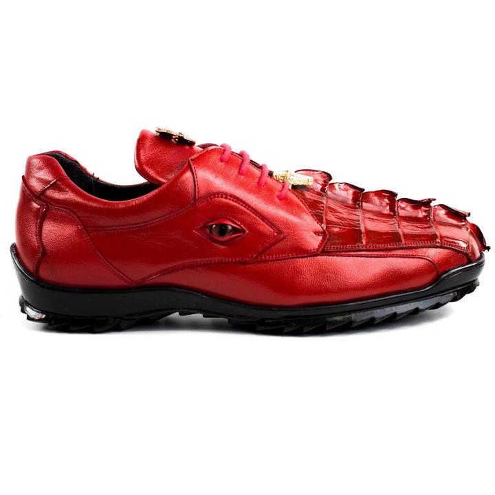 Men's Belvedere Vasco Calf & Crocodile Hornback Tail Sneaker in Red - 8-M