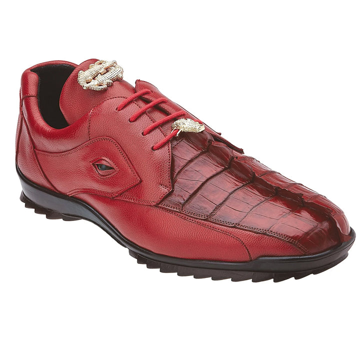 Men's Belvedere Vasco Calf & Crocodile Hornback Tail Sneaker in Red - 8-M