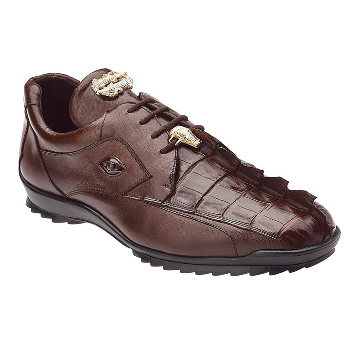 Men's Belvedere Vasco Calf & Crocodile Hornback Tail Sneaker in Tabac Brown - 8-M