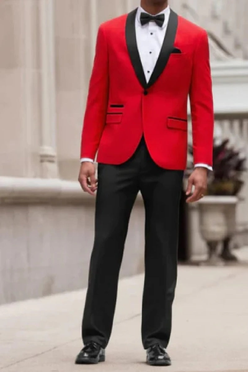 Vegas Red 1-Button Shawl Two Piece Set Tuxedo