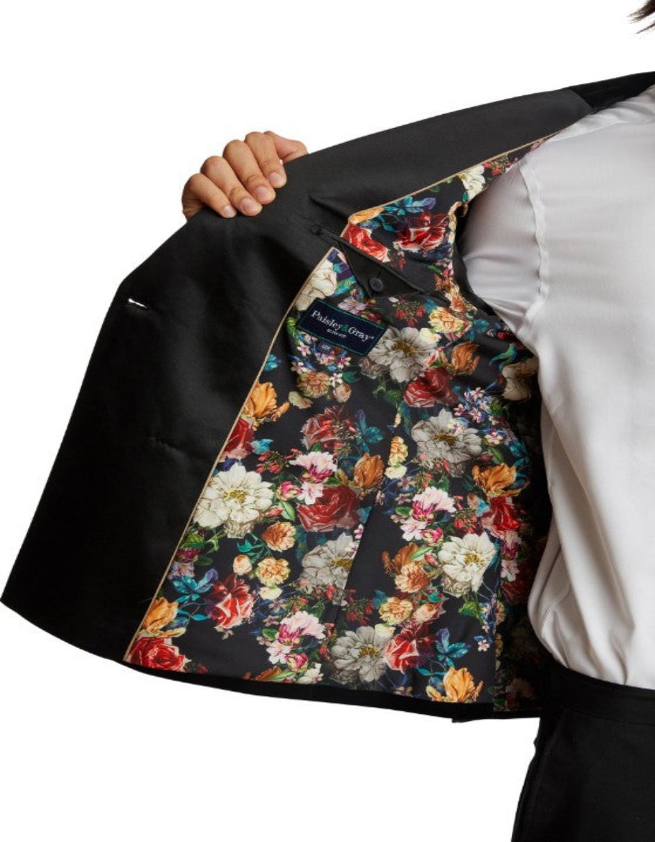 Double Breasted Tuxedo - Velvet Dinner Jacket with Pants in Color Black - Coat Size 38