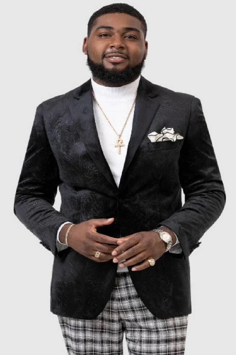 Paisley Blazer - Prom 2026 Tuxedo Dinner Jacket - Velvet Sport Jacket in Color Black - 36 Short