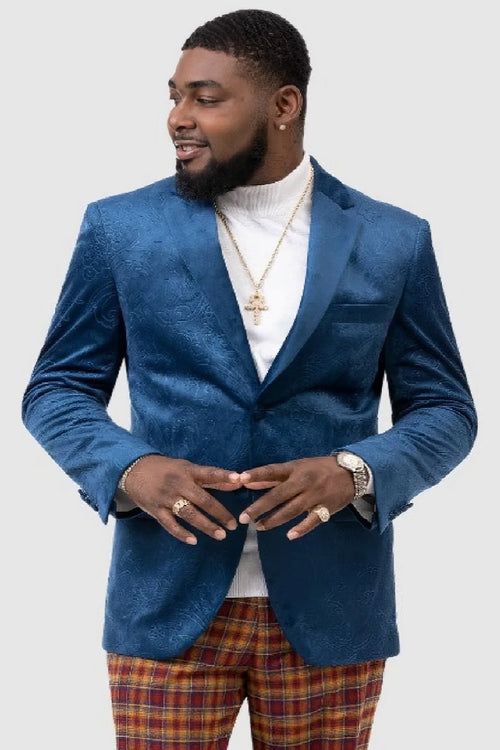 Paisley Blazer - Prom 2026 Tuxedo Dinner Jacket - Velvet Sport Jacket in Color Blue
