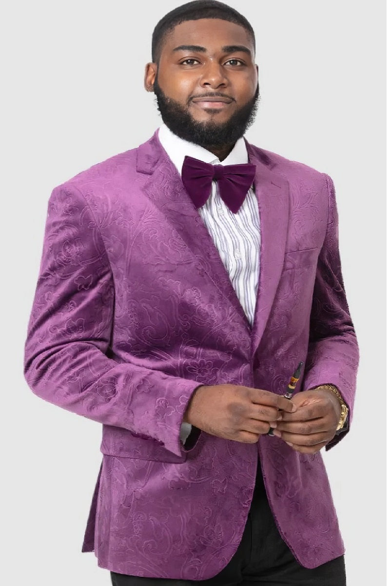 Paisley Blazer - Prom 2026 Tuxedo Dinner Jacket - Velvet Sport Jacket in Color Purple - 36 Short