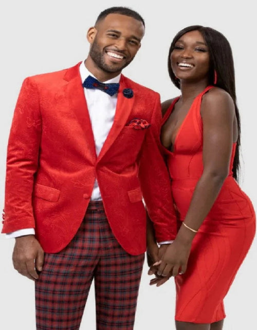Paisley Blazer - Prom 2026 Tuxedo Dinner Jacket - Velvet Sport Jacket in Color Red