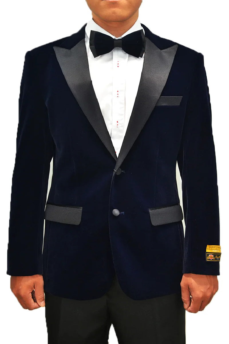 Mens Navy Blue Wedding Tuxedo - Dark Blue Tuxedo Suit" Mens Classic Velvet Tuxedo Dinner Jacket in Navy - XS