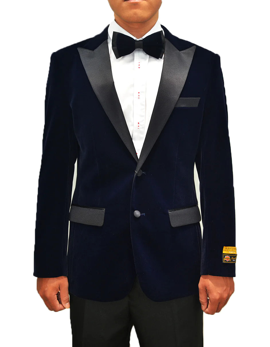 Mens Navy Blue Wedding Tuxedo - Dark Blue Tuxedo Suit" Mens Classic Velvet Tuxedo Dinner Jacket in Navy