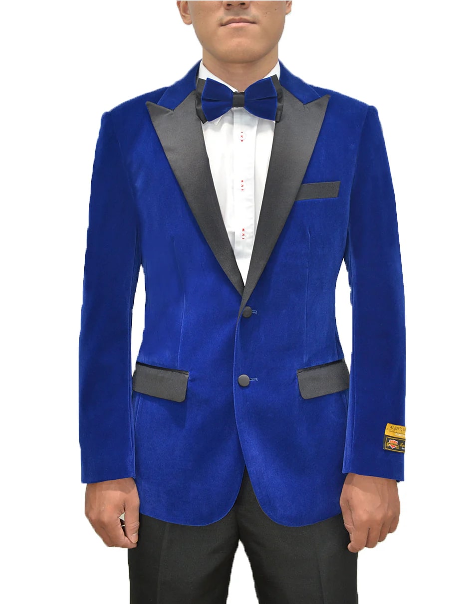 Mens Royal Blue Prom Tuxedo - Mens Classic Velvet Tuxedo Dinner Jacket in Royal Blue