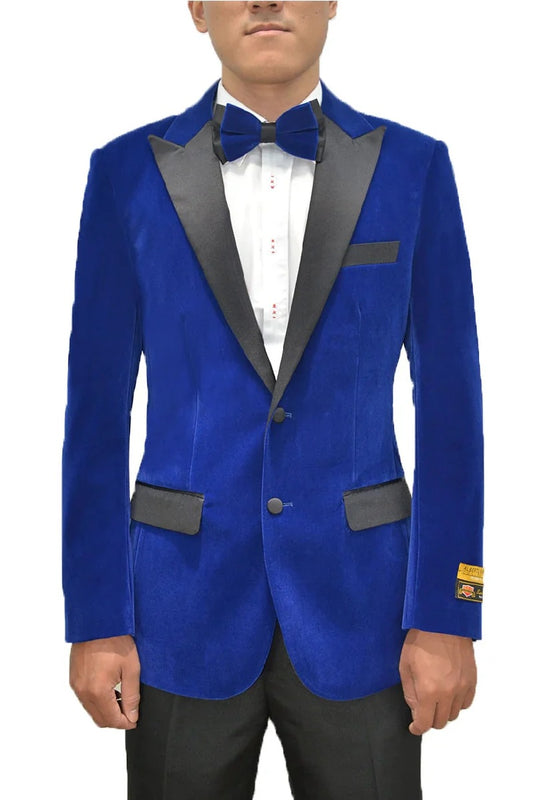 Mens Royal Blue Prom Tuxedo - Mens Classic Velvet Fabric Tuxedo Dinner Jacket in Royal Blue