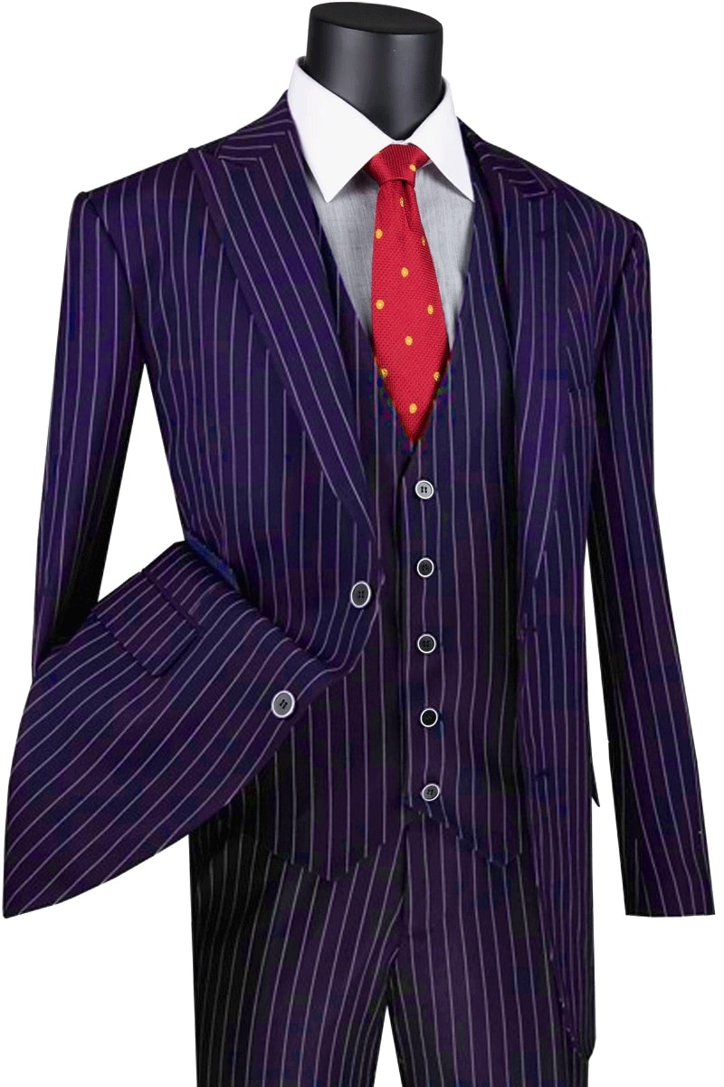 Mens Vested Gangster Pinstripe 1920's Suit in Black - 36 Short