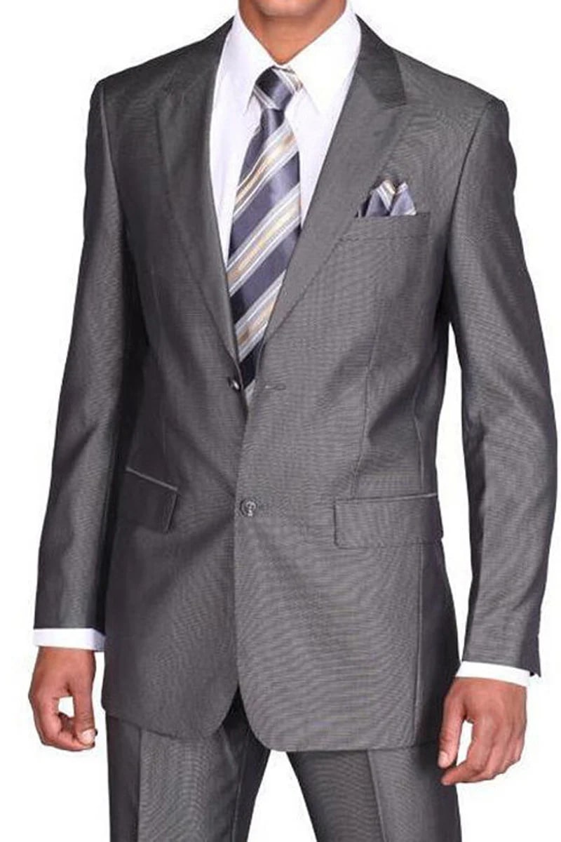 Mens 2 Button Peak Lapel Shiny Sharkskin Suit in Black