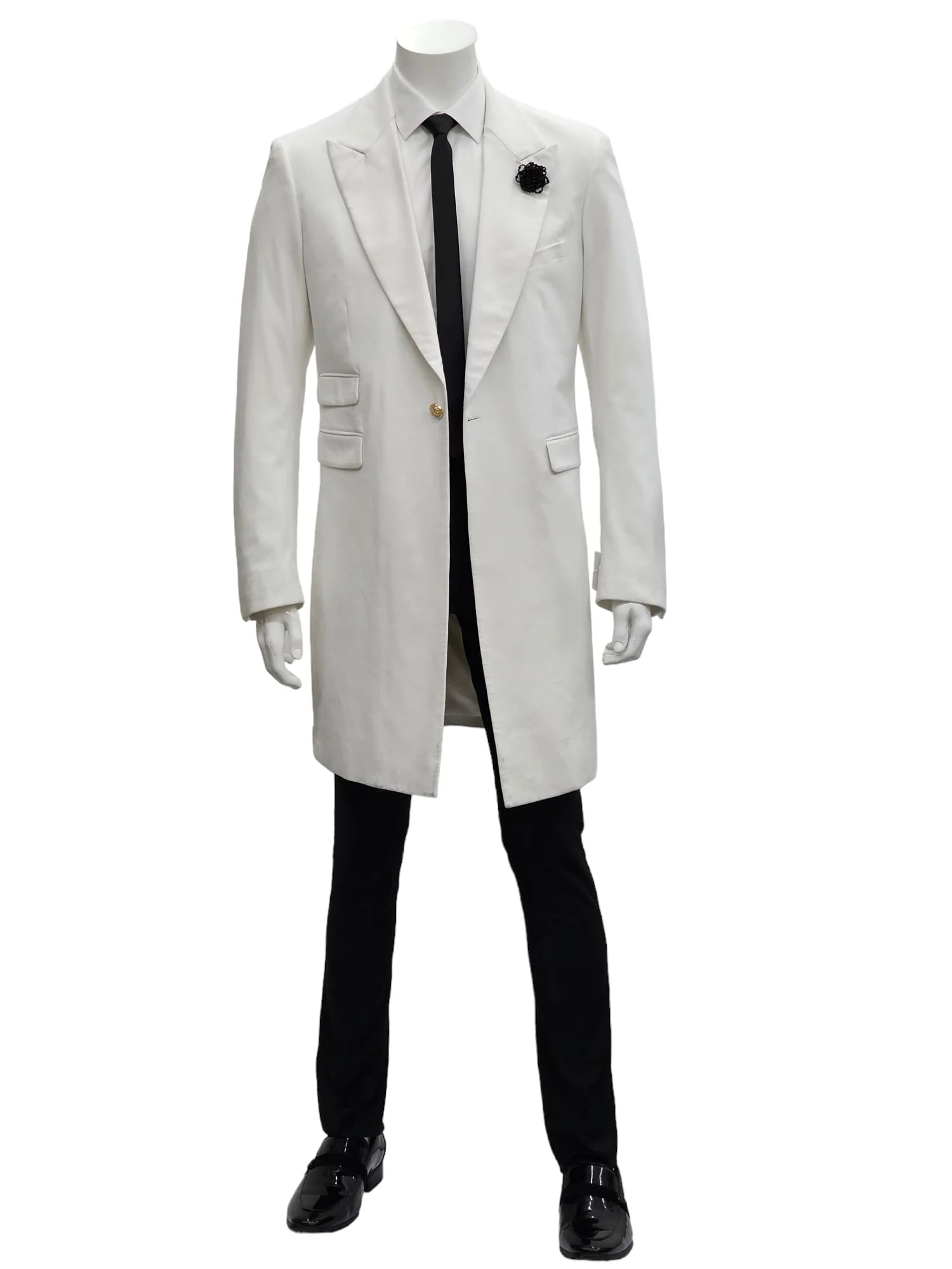 Mens White Velvet Victorian Tailcoat Tuxedo – Three Quarter Length Cutaway Stage And Wedding Jacket - Coat Size 38