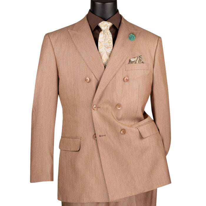 Men’s Double Breasted 2 Piece Suit with Sharkskin Finish - Mocha Regular Fit