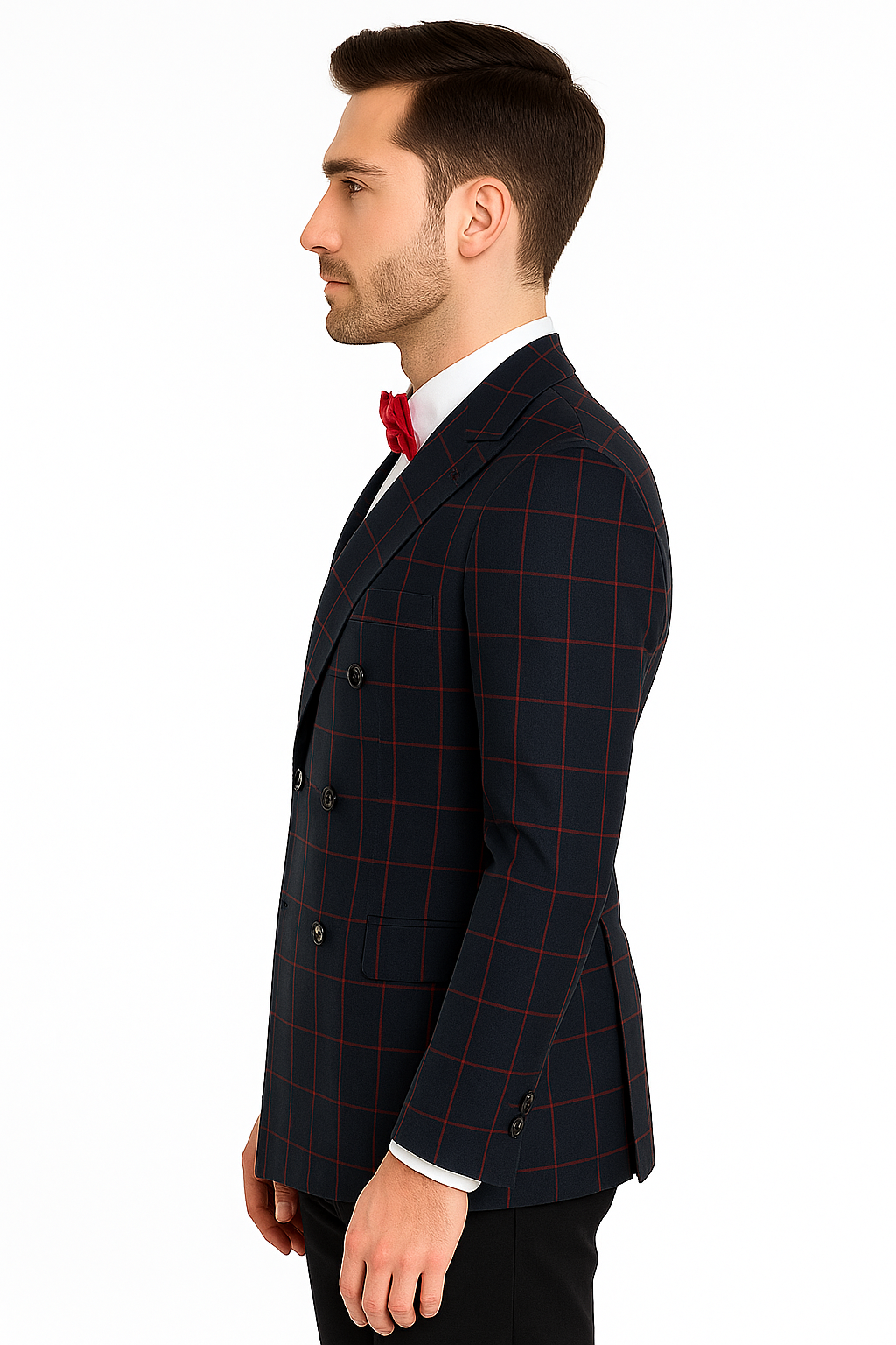 Double Breasted Suit in Black and Red Plaid Window Pane Suit - Gangster Suit 1920s Suit - 34 Short or Extra Small