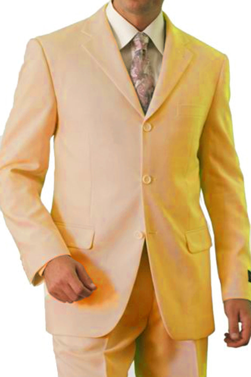 "Light Beige Men's Poplin Suit - Basic Three Button Style"