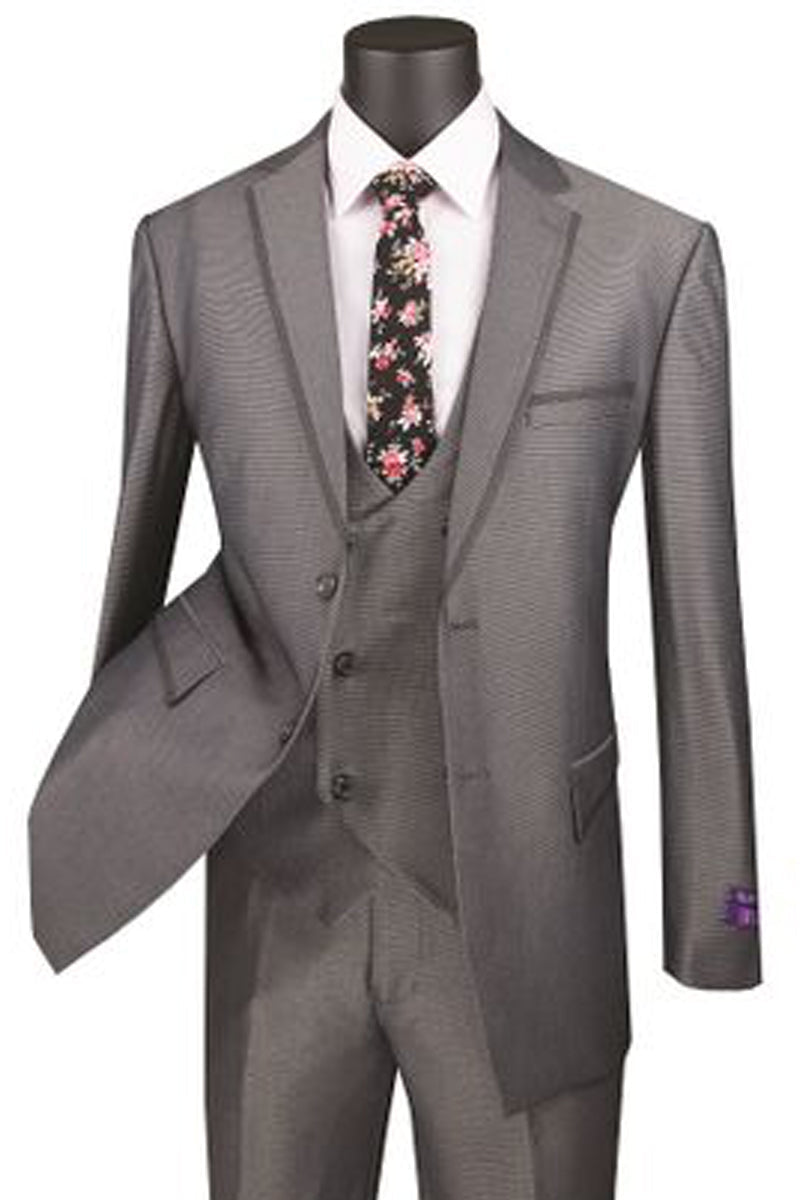 Mens Vested 2 Button Tuxedo Suit with Satin Trim in Charcoal - 36 Short