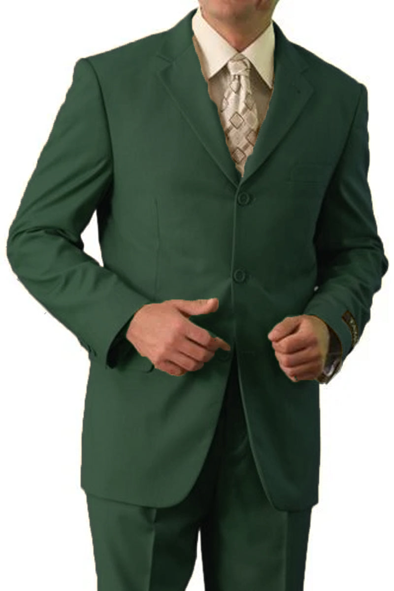 "Classic Fit Men's Three Button Poplin Suit - Olive Green"