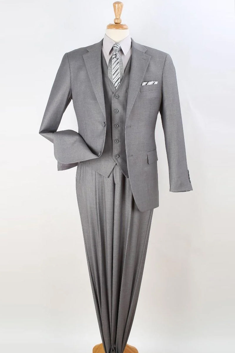 "Classic Fit Men's Vested Suit in Light Grey - Two Button Pleated Pant" - 36 Regular