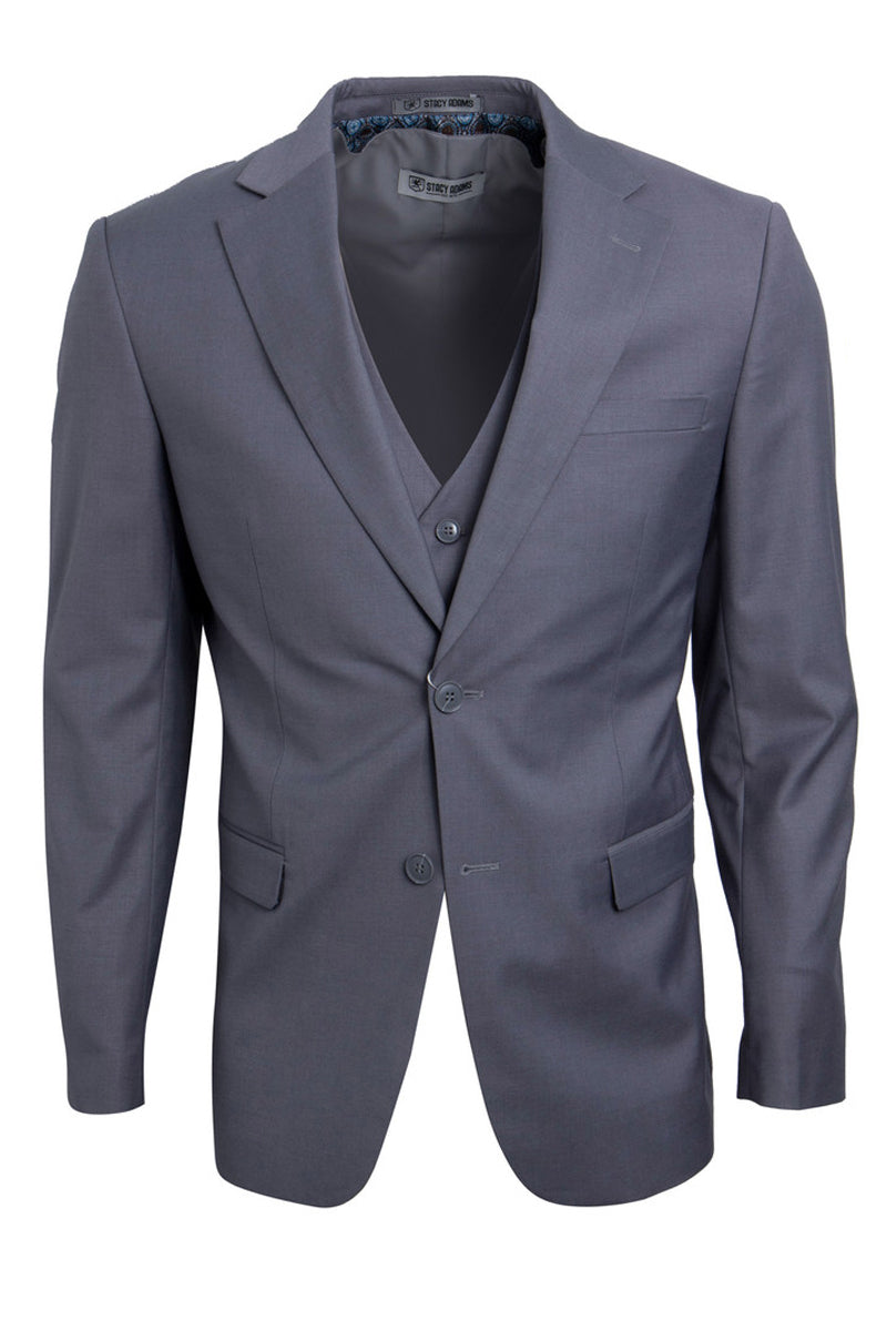 "Stacy Adams Suit Men's Two Button Vested Basic Suit - Medium Grey"