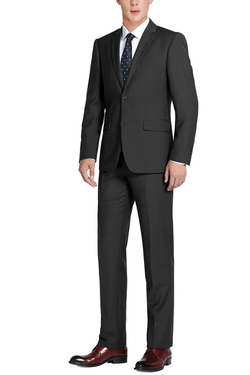 Black Slim Fit Wool Suit For Men Basic Two Button With Optional Ves