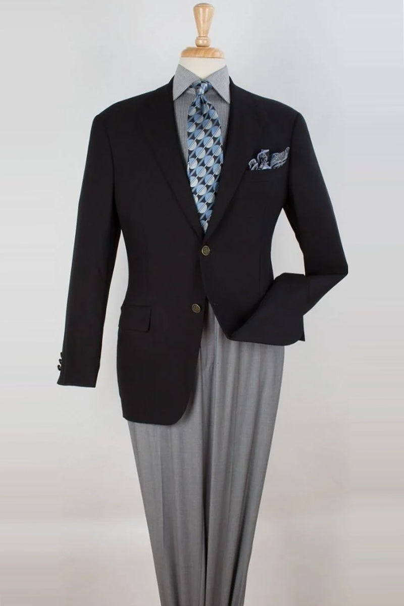 "Black Wool Sport Coat Blazer - Men's Classic 2 Button Style"