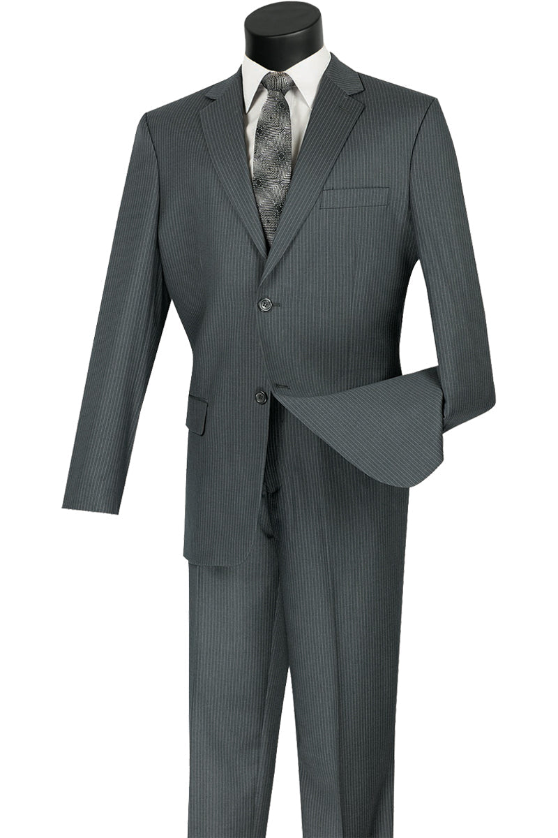 Mens 2 Button Wool Blend Pinstripe Suit in Grey - 36 Short