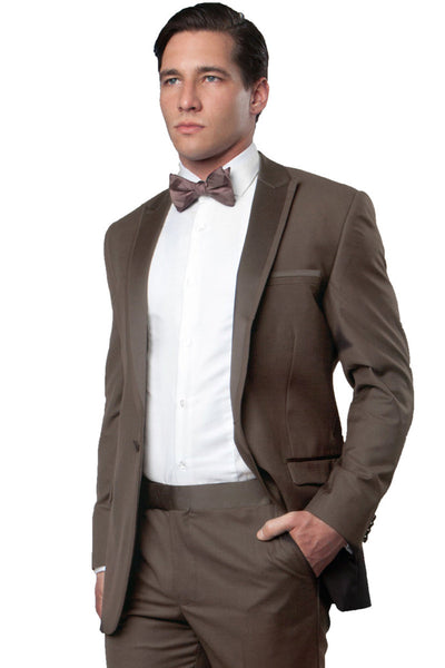 Champagne Men's Slim Fit Tuxedo with Satin Trim for Prom 2026 & Wedding
