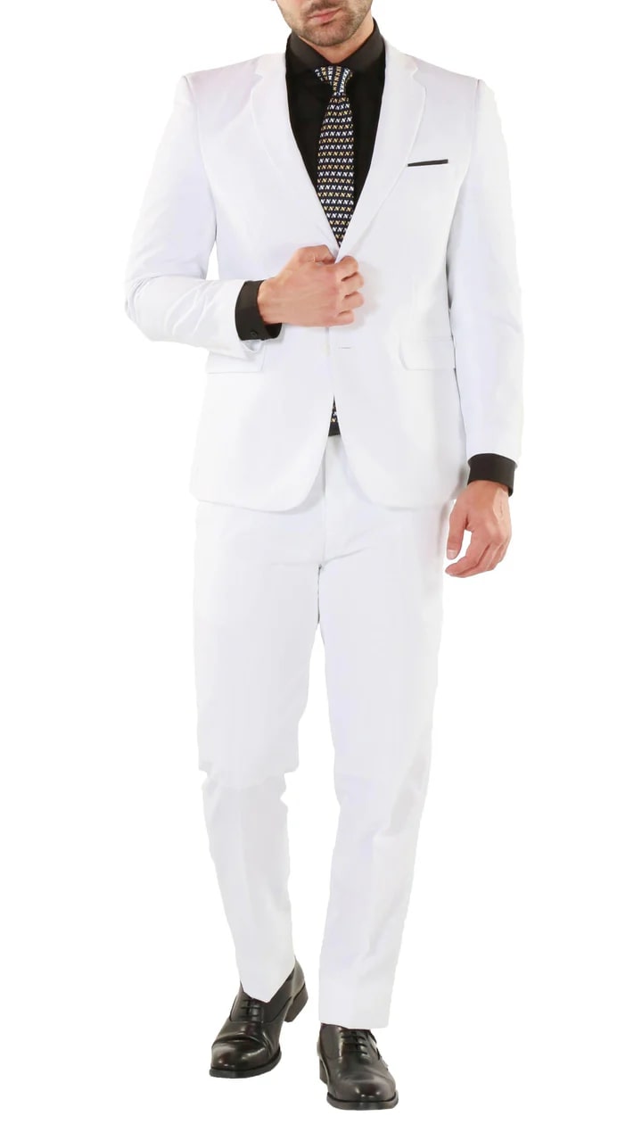 Paul Lorenzo Mens White Slim Fit 2 Piece Suit - 38 Short Jacket+32 Waist Adjustable 28to34)(Height: 5 4 to5 7 )(Neck  15-16.5)S-M)