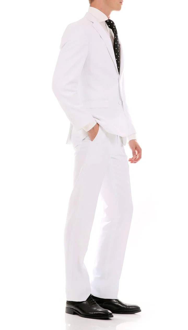 Oslo White Slim Fit Notch Lapel 2 Piece Suit - 38 Short Jacket+32 Waist Adjustable 28to34)(Height: 5 4 to5 7 )(Neck  15-16.5)S-M)