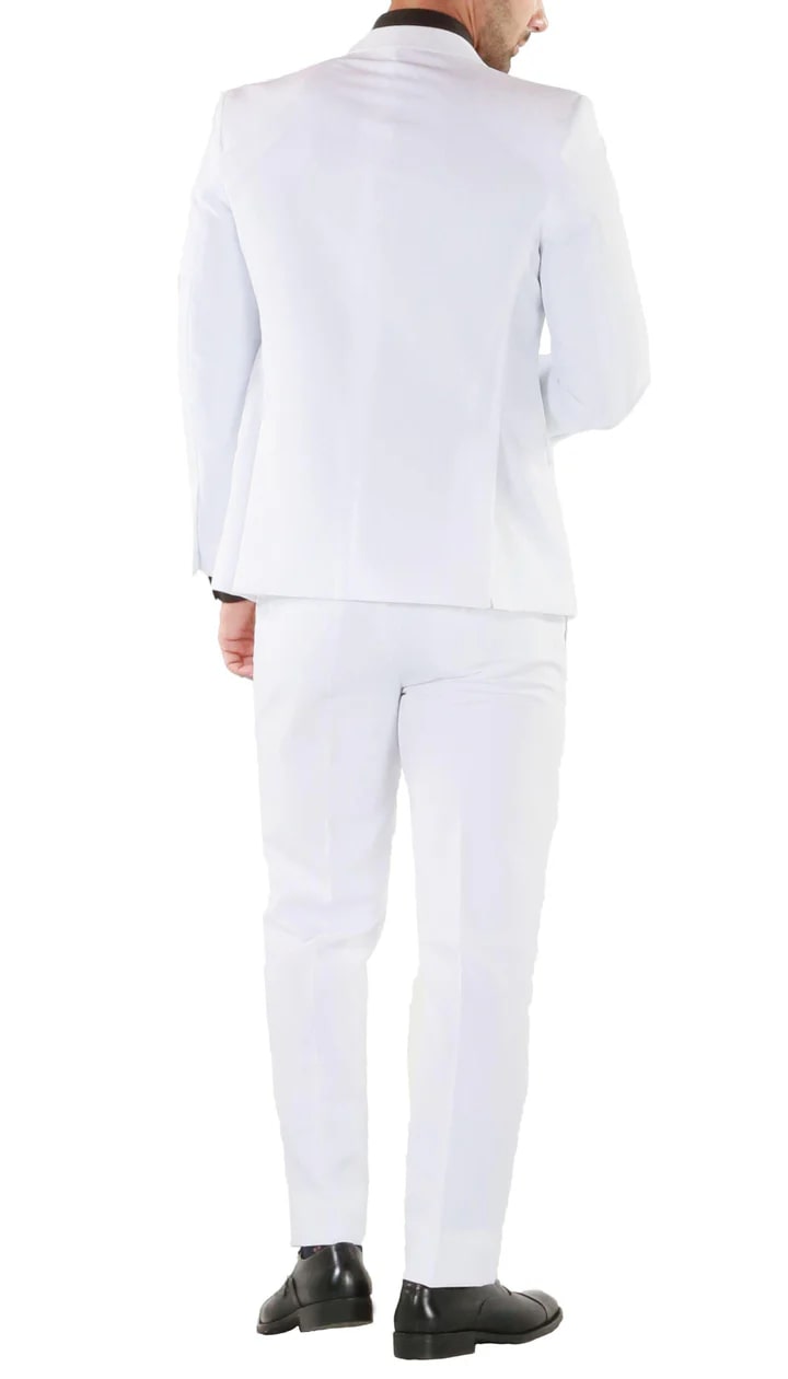 Paul Lorenzo Mens White Slim Fit 2 Piece Suit - 38 Short Jacket+32 Waist Adjustable 28to34)(Height: 5 4 to5 7 )(Neck  15-16.5)S-M)