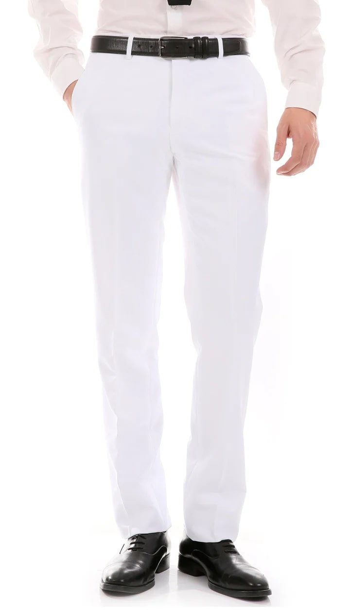 Oslo White Slim Fit Notch Lapel 2 Piece Suit - 38 Short Jacket+32 Waist Adjustable 28to34)(Height: 5 4 to5 7 )(Neck  15-16.5)S-M)