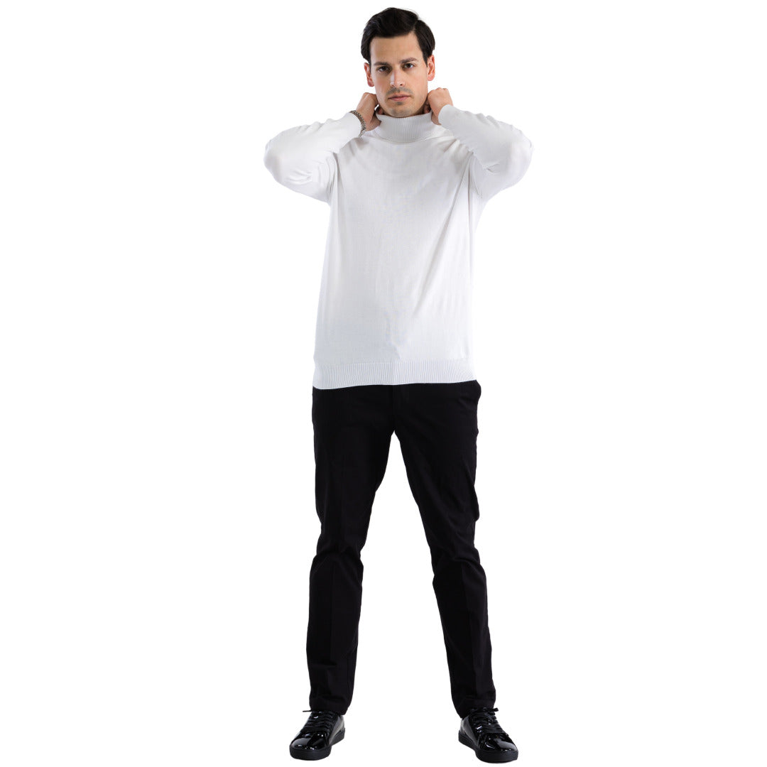 MENS WHITE PULLOVER TURTLENECK SWEATER - SMALL