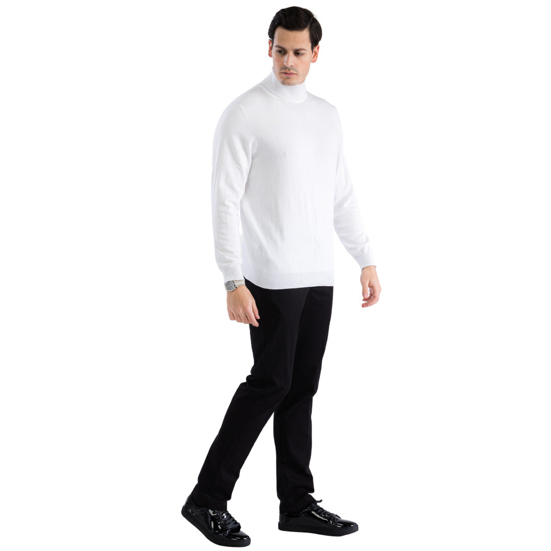 MENS WHITE PULLOVER TURTLENECK SWEATER - SMALL