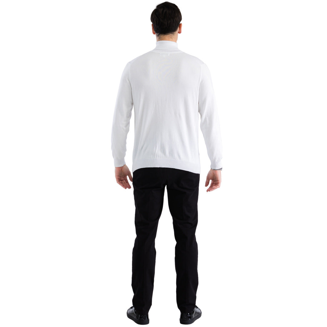 MENS WHITE PULLOVER TURTLENECK SWEATER - SMALL