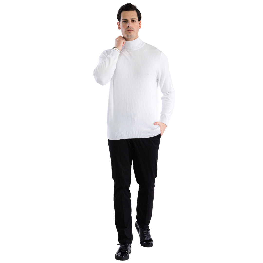 MENS WHITE PULLOVER TURTLENECK SWEATER - SMALL