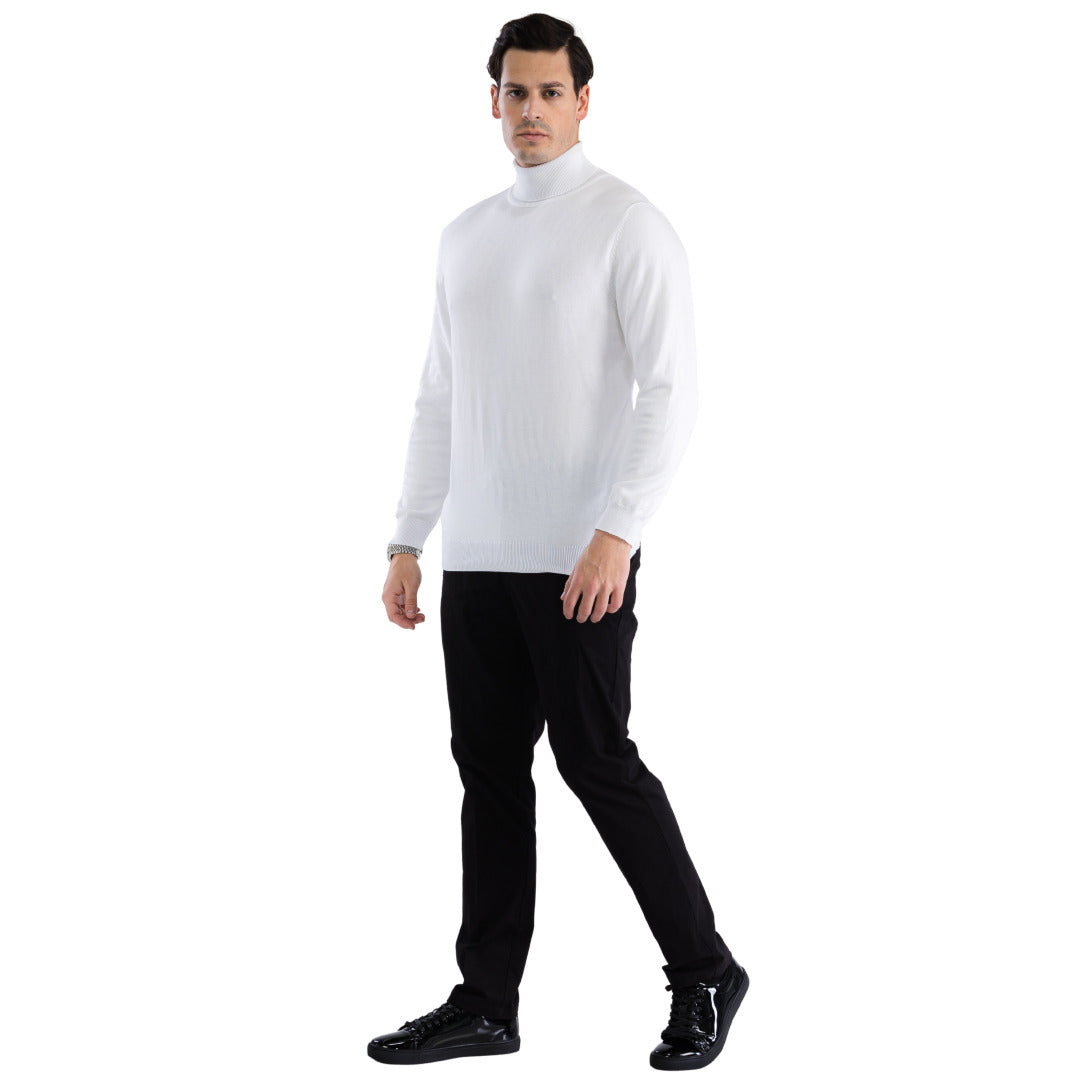MENS WHITE PULLOVER TURTLENECK SWEATER - SMALL