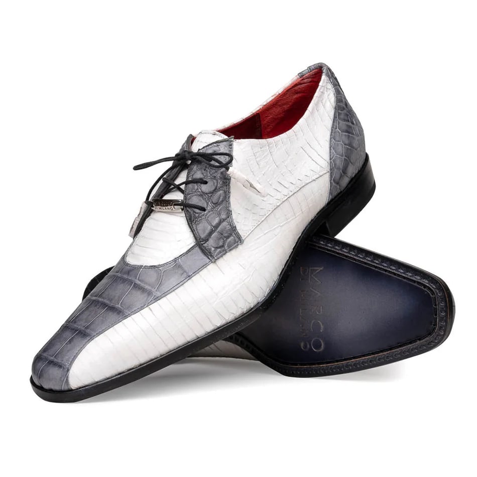 Marco Di Milano Moncalieri Men's Shoes Gray & White Genuine Alligator / Cobra Dress Derby Oxfords - 6