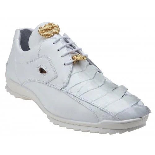 Belvedere Vasco Men's White Genuine Hornback Crocodile & Soft Calf Sneakers - 8