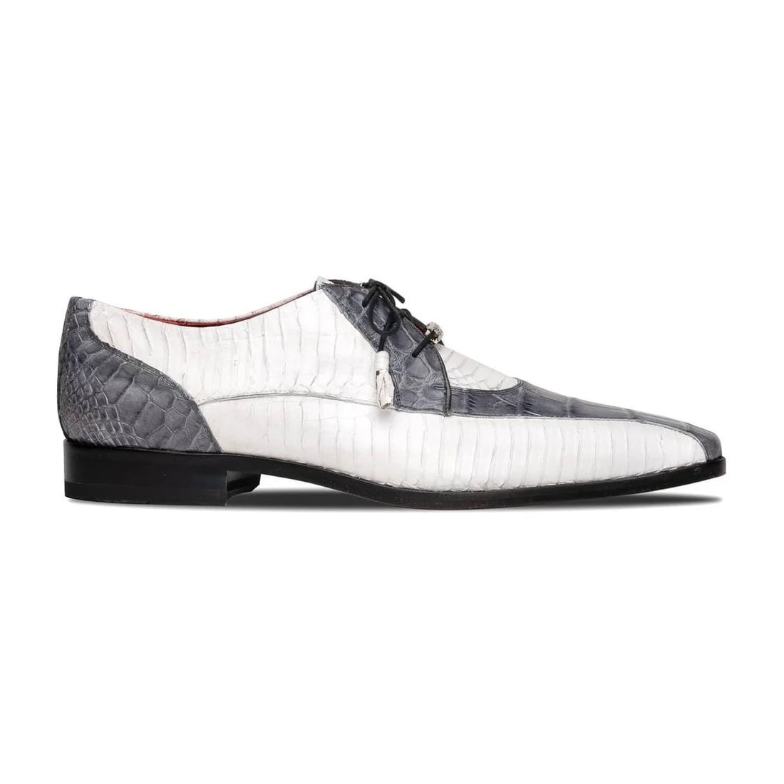 Marco Di Milano Moncalieri Men's Shoes Gray & White Genuine Alligator / Cobra Dress Derby Oxfords - 6