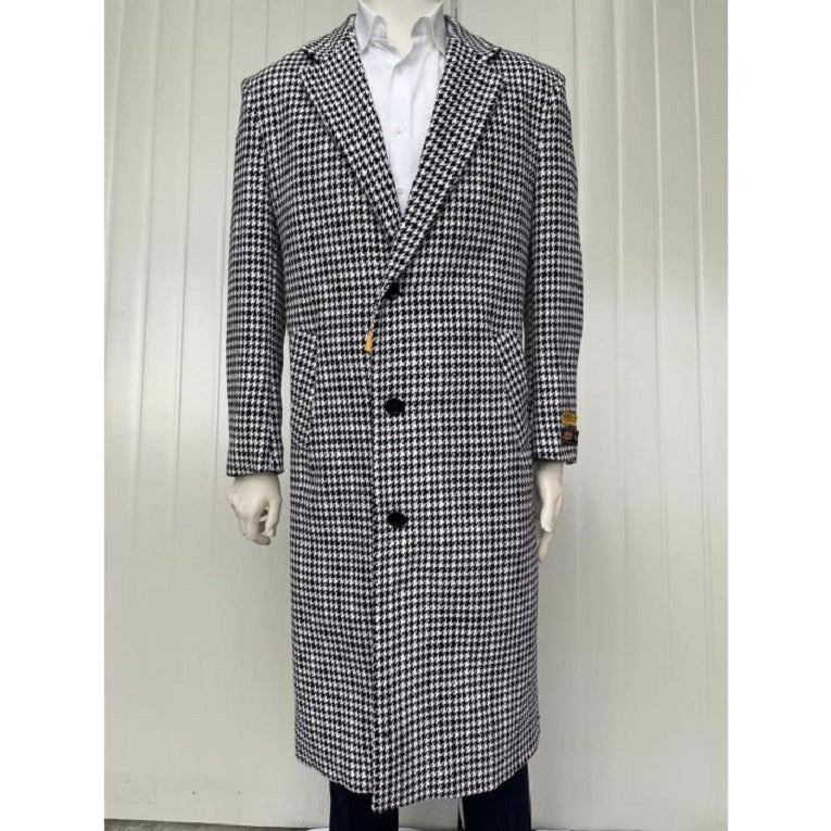 Mens Full Length White Wool Coat And Cashmere Black And White Overcoat - Winter Topcoats