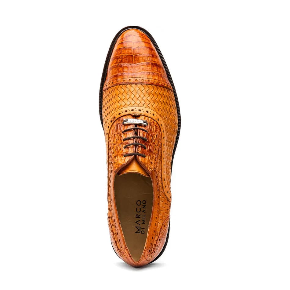 Marco Di Milano John Men's Shoes Exotic Caiman Crocodile / Woven Leather Dress Oxfords - 6