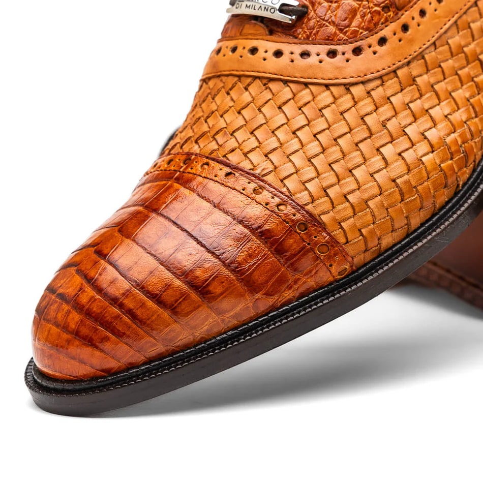 Marco Di Milano John Men's Shoes Exotic Caiman Crocodile / Woven Leather Dress Oxfords - 6