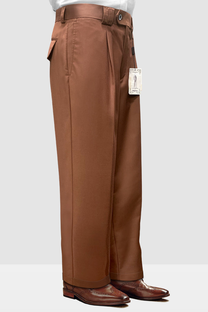 Men's Designer Wool Pleated Wide Leg Dress Pants in Copper - 28