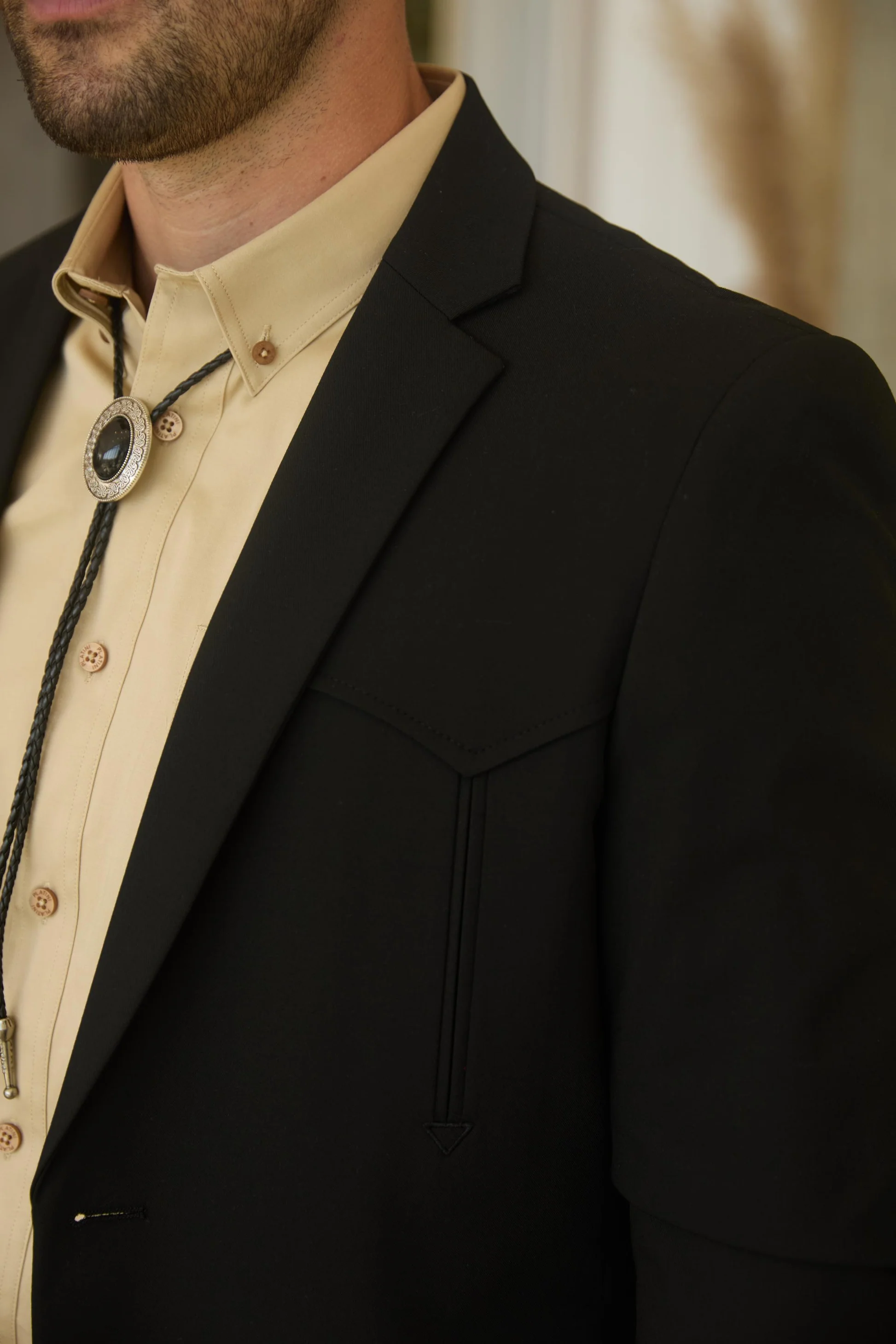 Mens Black Western Sport Suit with Elbow Patch Detail - 34 Short or Extra Small
