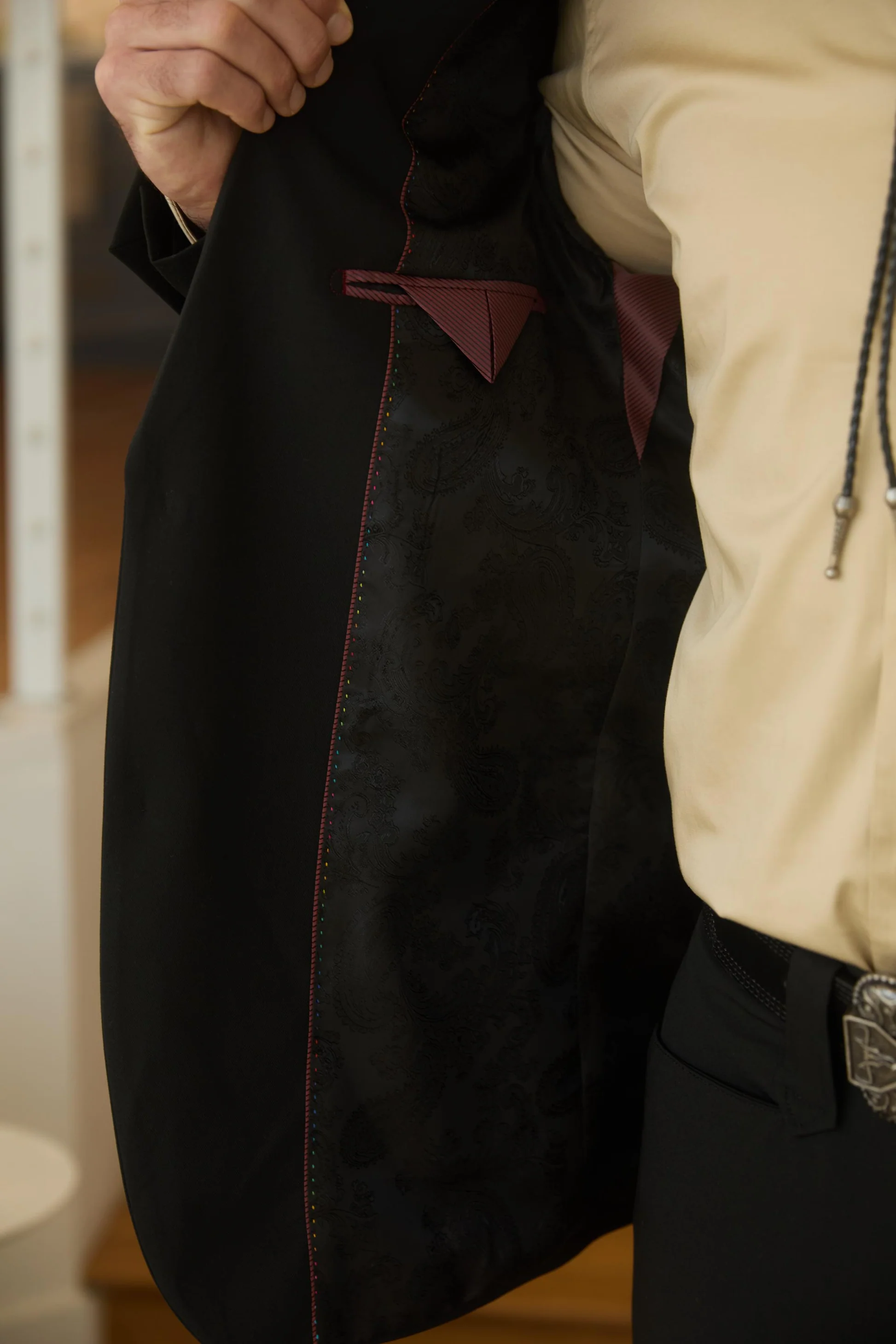 Mens Black Western Sport Suit with Elbow Patch Detail - 34 Short or Extra Small