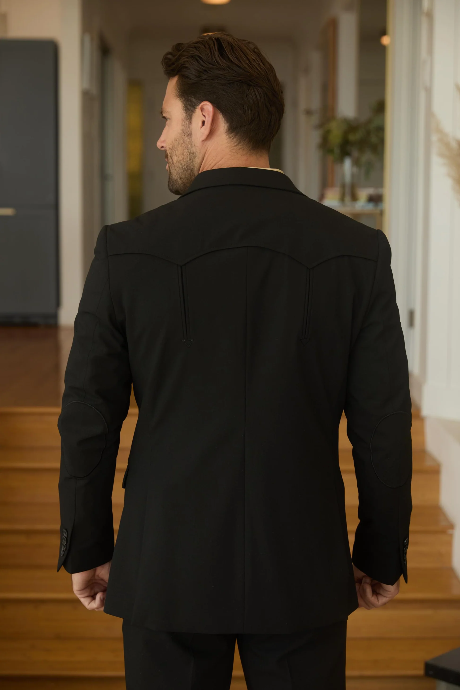 Mens Black Western Sport Suit with Elbow Patch Detail